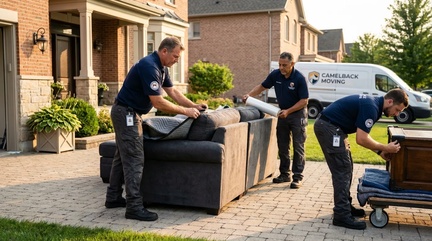 Large estate moving crew wrapping furniture in Dallas Center, IA