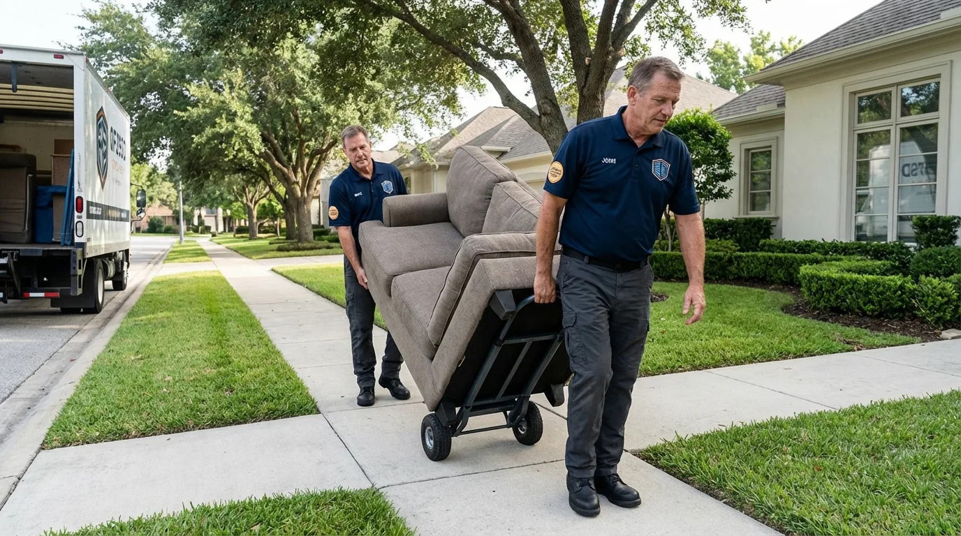 Local residential moving crew loading furniture in Dallas Center, IA