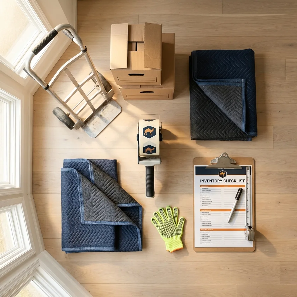 Professional moving supplies and packing materials layout for Dallas Center residential relocations